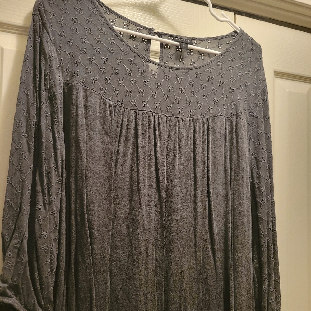 Torrid Gray Blouse with Embroidered Detail